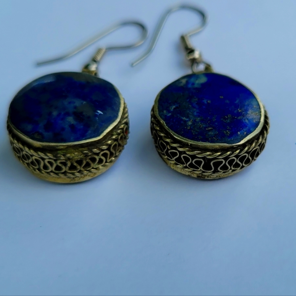 Blue stone handmade vintage earrings